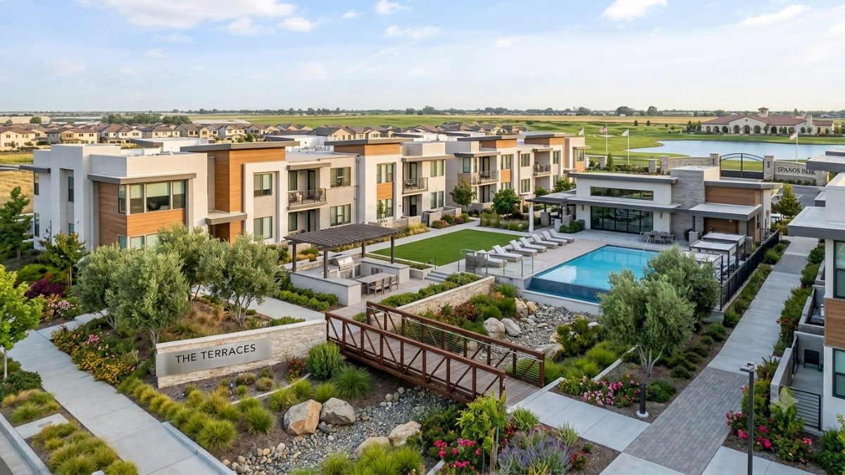 A modern condominium complex in Stockton representing a professional approach to selling condo divorce California
